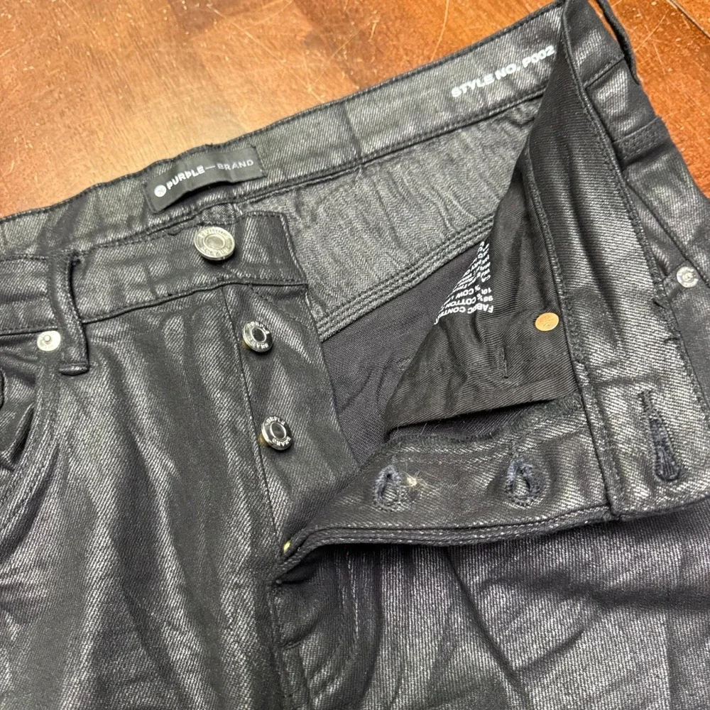 Purple Brand Cargo Pants Mens 34 Black Coated Waxed Slim Fit P002 SS2103JNS